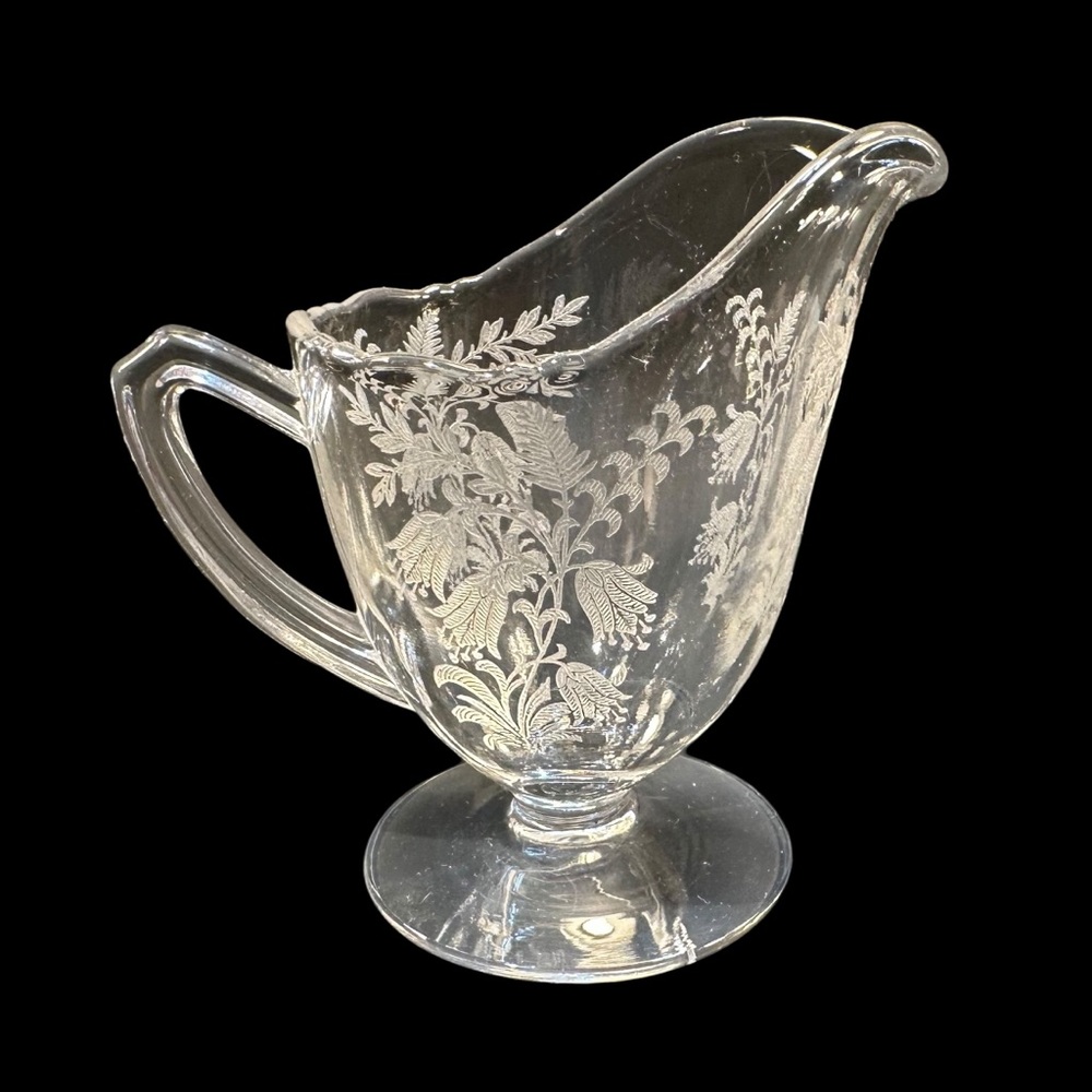 Vintage Tiffin Fuchsia Cream Sugar Etched Crystal Vintage Tea Coffee Serveware - Picture 11 of 11